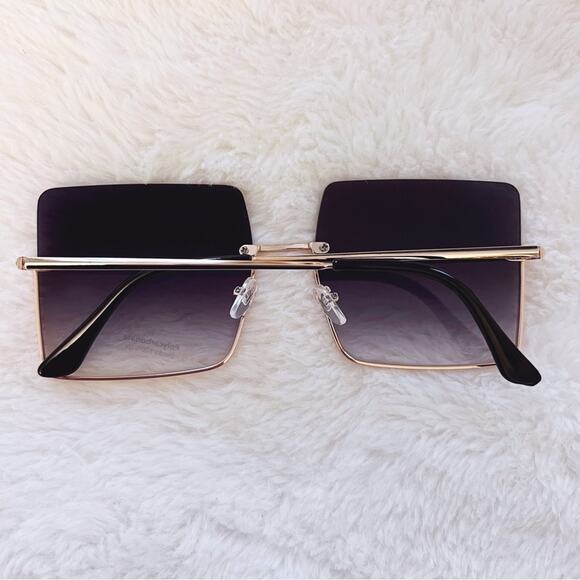 Blair Black Modern Rectangle Half Rim Sunglasses - Picture 8 of 9